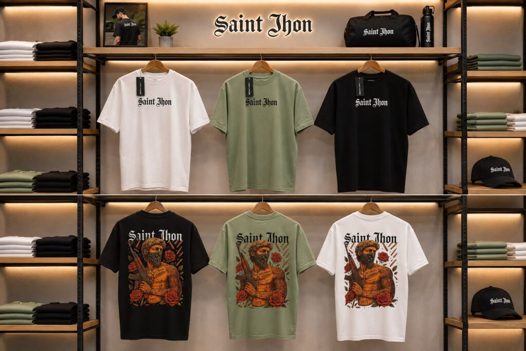Camiseta Saint Jhon Oversize Graphic – Colección Estatua / Rosas